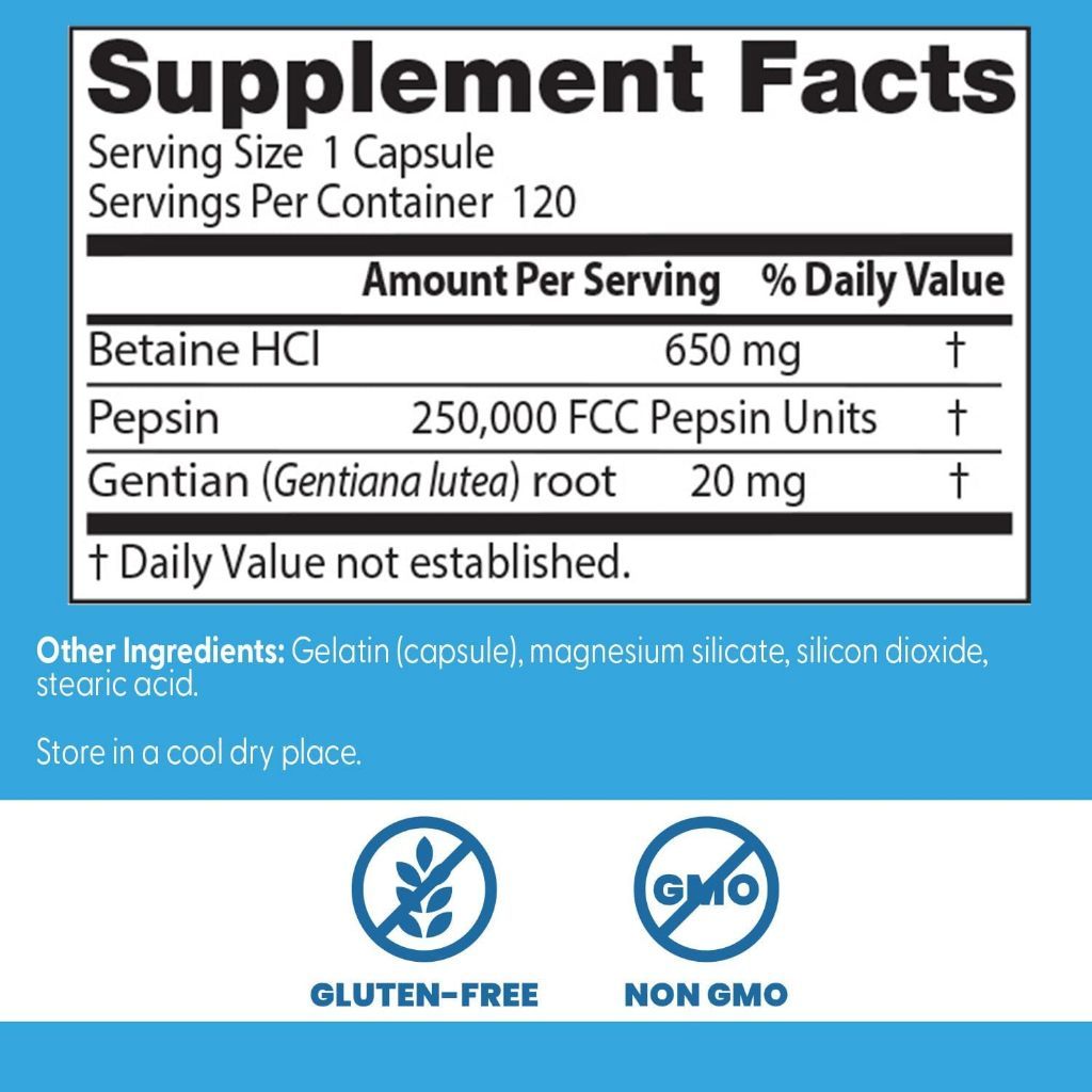 USA Supplements | Doctor's Best, Betaine HCl Pepsin & Gentian Bitters ( Enhances Protein Digestion )