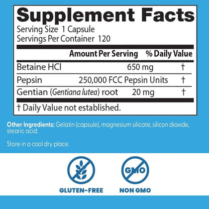USA Supplements | Doctor's Best, Betaine HCl Pepsin & Gentian Bitters ( Enhances Protein Digestion )