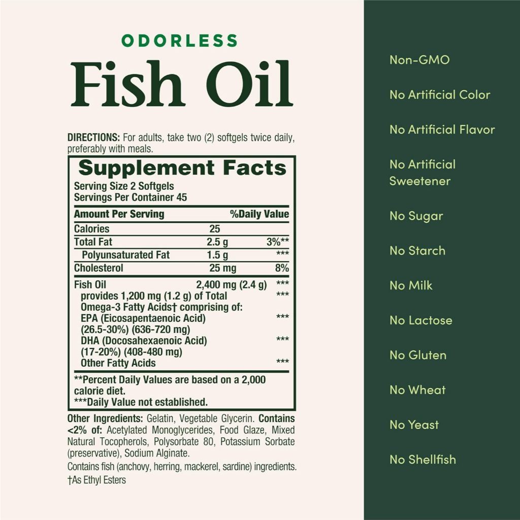 USA Supplements | Nature's Bounty, Odorless Fish Oil, 2,400 mg, 90 Coated Softgels ( Heart Health )