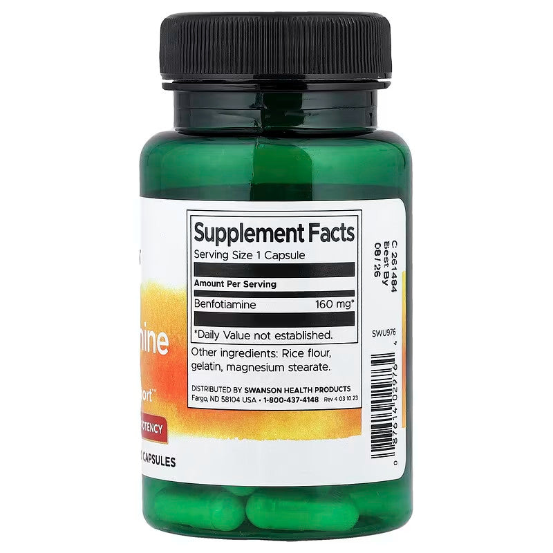 USA Supplements | Swanson, Benfotiamine, High Potency, 160 mg, 60 Capsules ( Nerve Health Support )