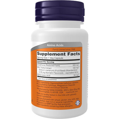 USA Supplements | NOW Foods, Glutathione, 500 mg, 30 Veg Capsules ( Detox Support )