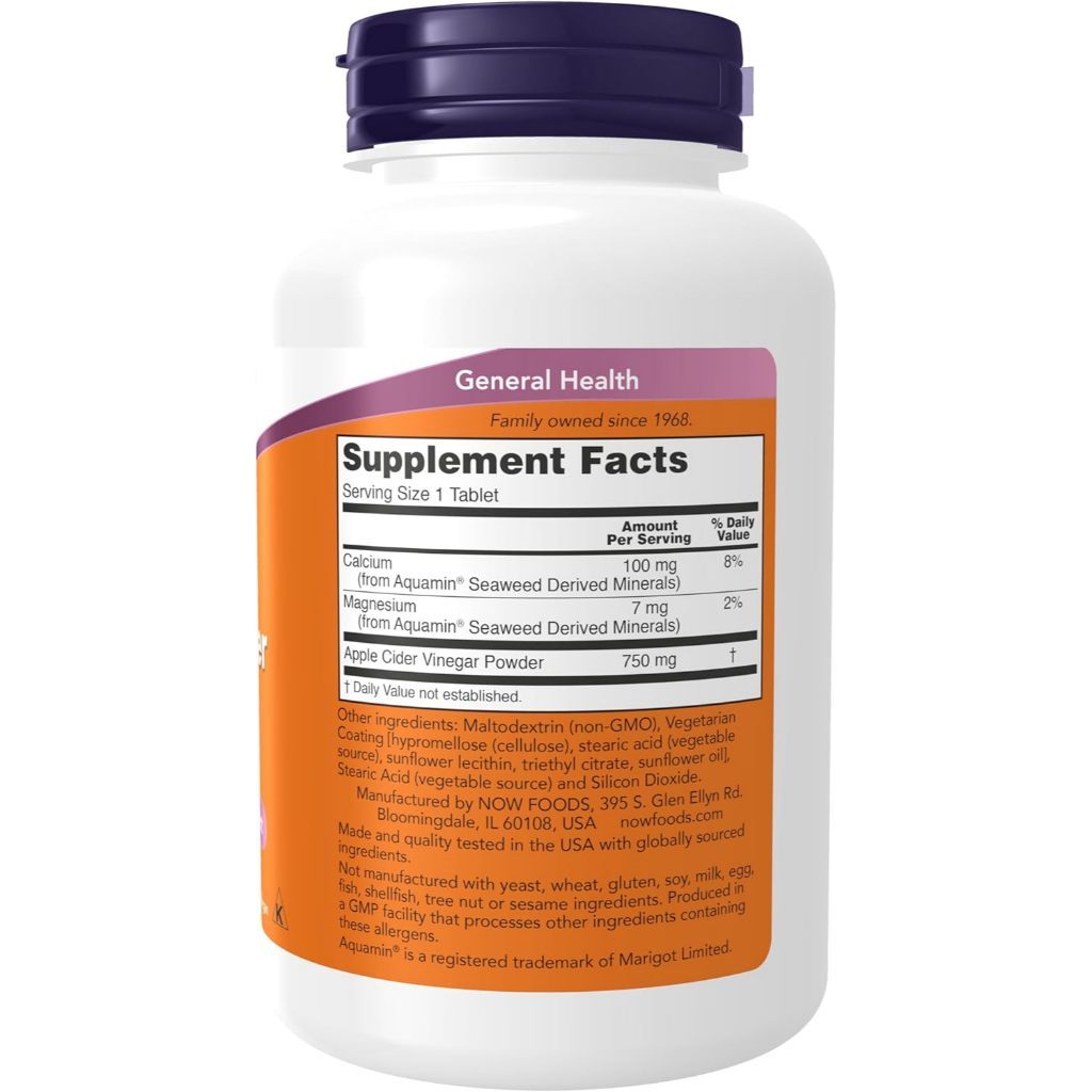 USA Supplements | NOW Foods, Apple Cider Vinegar, 750 mg, 180 Tablets ( Support Healthy Digestion )