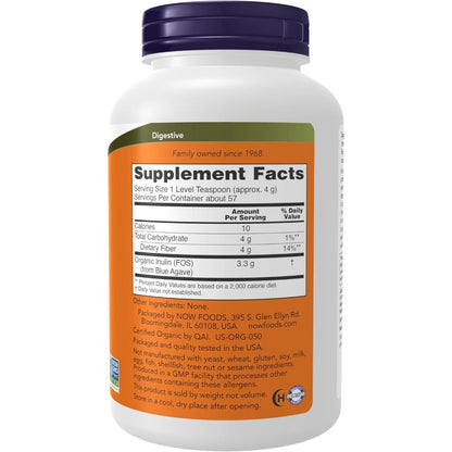 USA Supplements | NOW Foods, Certified Organic Inulin, Powder, 8 oz ( Intestinal Support )