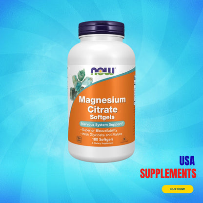 USA Supplements | NOW Foods, Magnesium Citrate, 180 Softgels ( Nervous System Support )