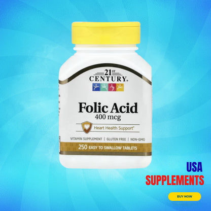 USA Supplements | 21st Century, Folic Acid, 400 mcg ( Heart Health Support )