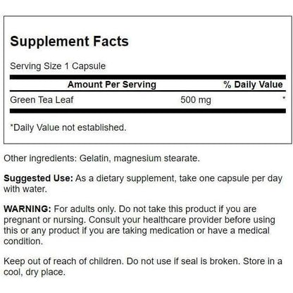HealthilyYou | Swanson, Green Tea, 500 mg, Capsules, Supports Healthy Metabolism Antioxidant Support