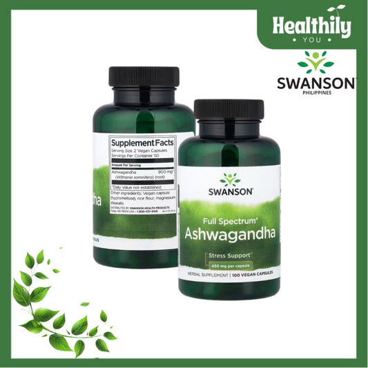 HealthilyYou | Swanson, Full Spectrum Ashwagandha, 450mg, 100 Vegan Capsules Stress Support