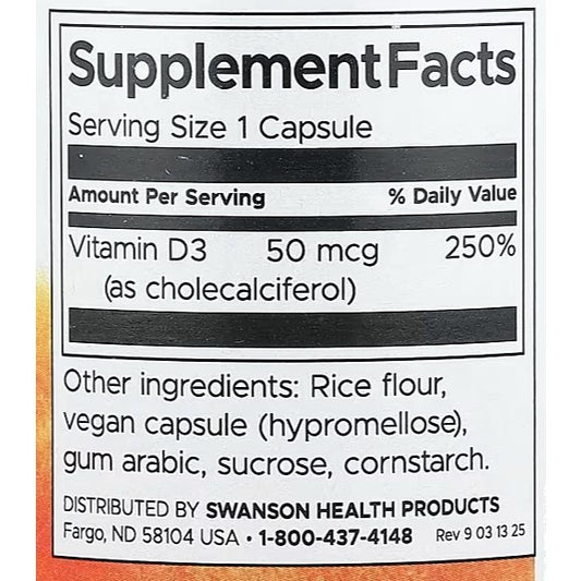 HealthilyYou | Swanson, Vitamin D3, High Potency, 25 mcg (1,000 IU), 50 mcg (2,000 IU), 250 Capsules