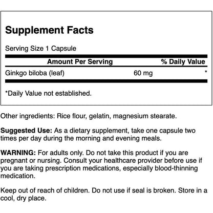 HealthilyYou | Swanson, Full Spectrum® Ginkgo Leaf, 60 mg 120 Capsules Brain & Nervous System Health