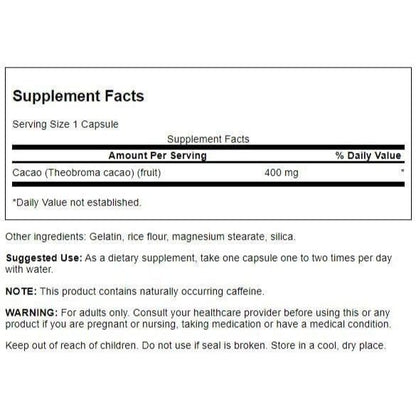 HealthilyYou | Swanson, Full Spectrum Cacao (Raw Cocoa), 400 mg, 60 Capsules Energy Support