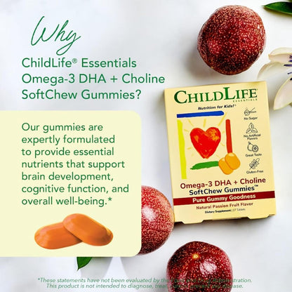 LittleSunshine | ChildLife Essentials, Essentials, Omega-3 DHA + Choline, SoftChew Gummies, Passion