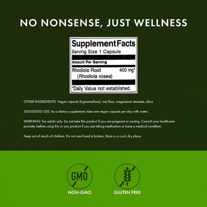 HealthilyYou | Swanson, Full Spectrum Rhodiola Rosea Root, 400 mg, 100 Capsules Stress Support