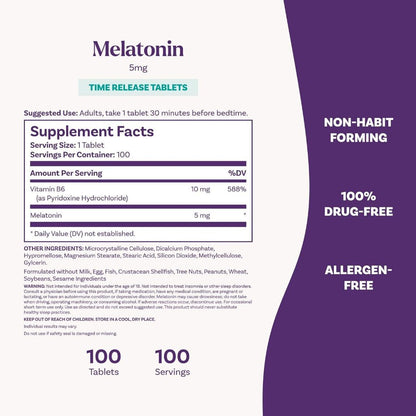 USA Supplements | Natrol, Melatonin, Time Release, 5 mg, 100 Tablets ( Sleep Support )