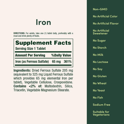 USA Supplements | Nature's Bounty, Iron, 65 mg, 100 Tablets ( Supports Red Blood Cell Production )
