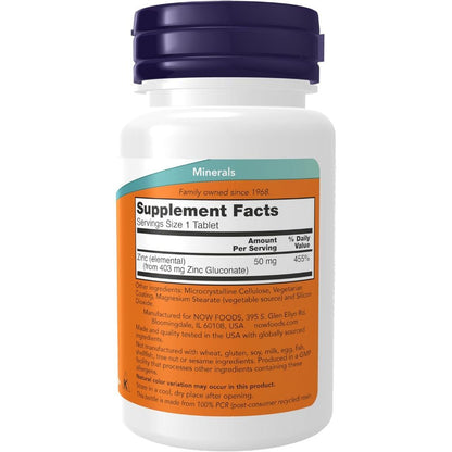 USA Supplements | NOW Foods, Zinc, 50 mg, 100 Tablets ( Immune Support )