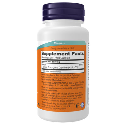 USA Supplements | NOW Foods, Boron, 3 mg, 100 Veg Capsules ( Bone Support )