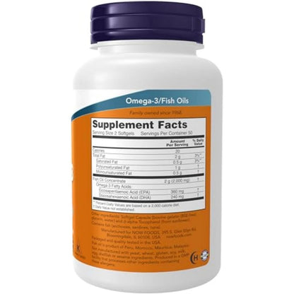 USA Supplements | NOW Foods, Omega-3 Fish Oil, 100 Softgels ( Cardiovascular Support )