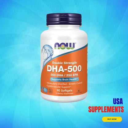 USA Supplements | NOW Foods, DHA-500 Fish Oil, 90 Softgels ( Supports Brain Health  )