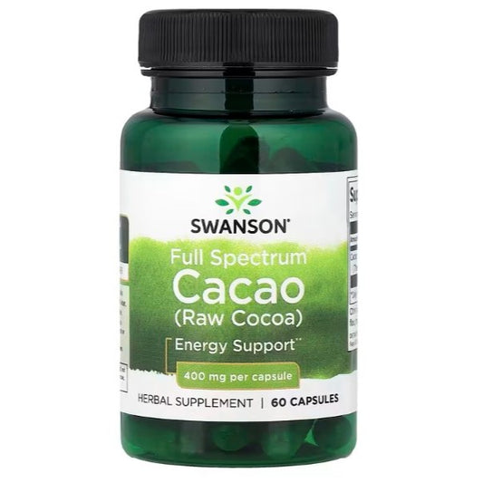 HealthilyYou | Swanson, Full Spectrum Cacao (Raw Cocoa), 400 mg, 60 Capsules Energy Support