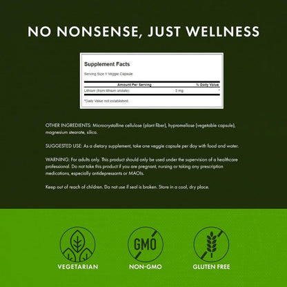 Healthily You | Swanson, Lithium Orotate, 5 mg, 60 Veggie Capsules Brain and Nervous System Health