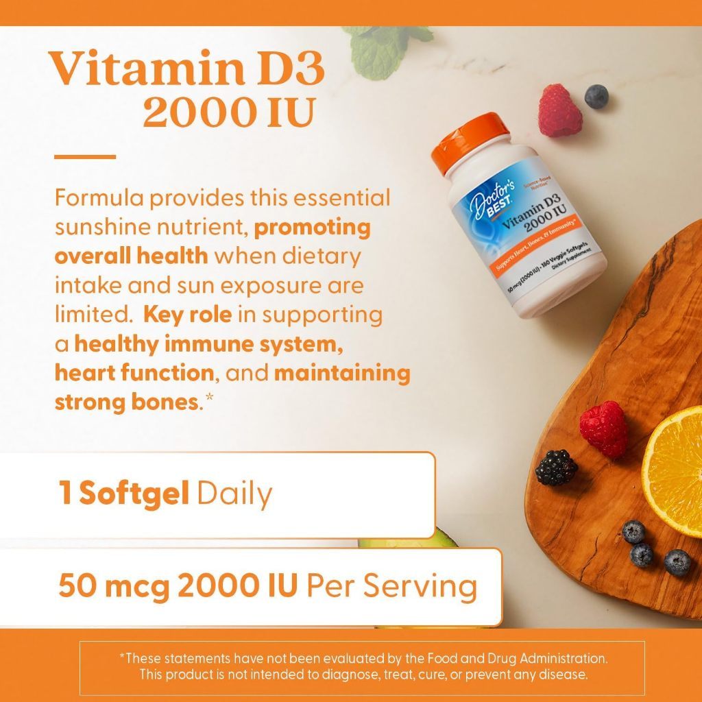 USA Supplements | Doctor's Best, Vitamin D3, 2,000 IU, 180 Softgels ( Bone & Teeth Support )