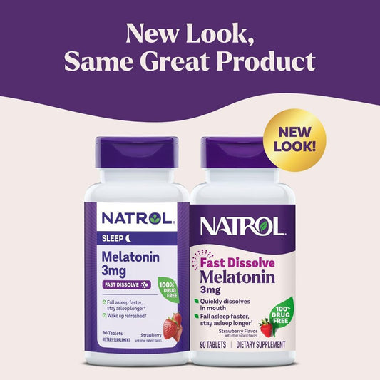 USA Supplements | Natrol, Melatonin, Fast Dissolve, Strawberry, 3 mg, 90 Tablets ( Sleep Support )