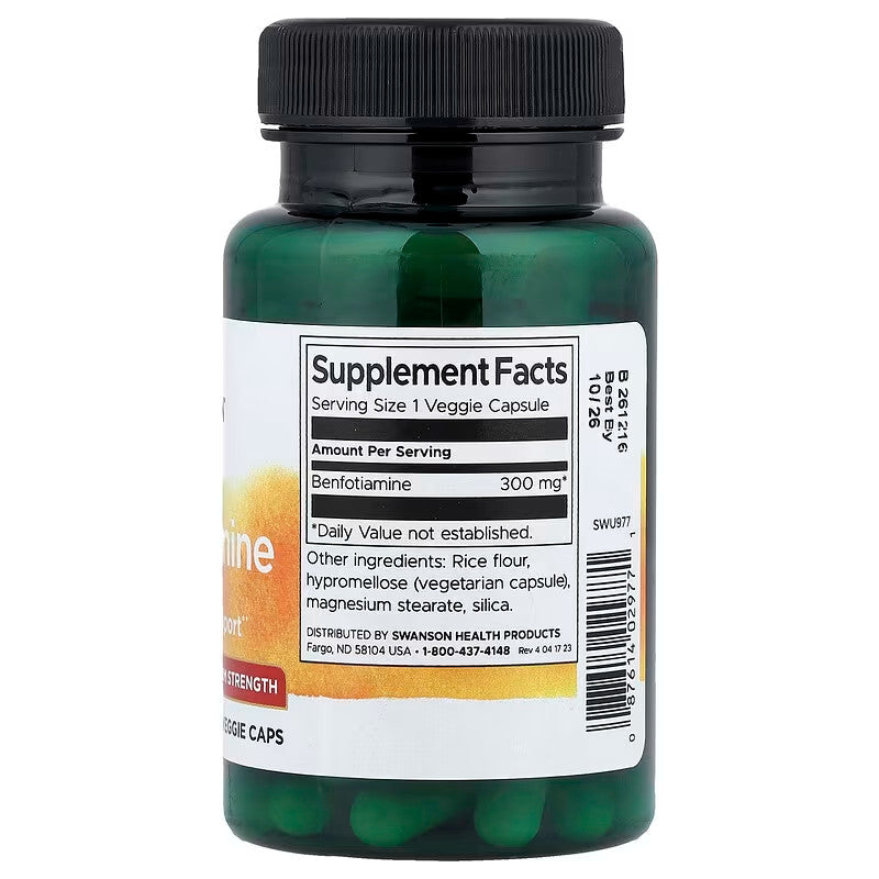 USA Supplements | Swanson, Benfotiamine, 300 mg, 60 Veggie Caps ( Nerve Health Support )