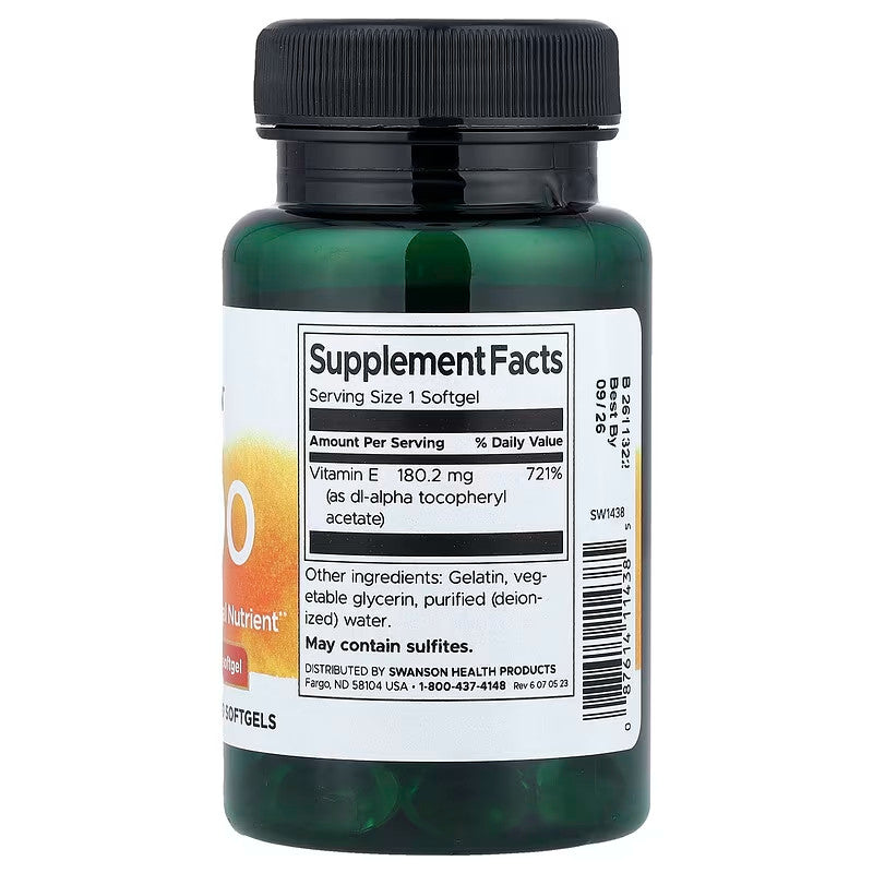 USA Supplements | Swanson, Vitamin E-400, 180.2 mg (400 IU), 60 Softgels ( Antioxidant Protection )