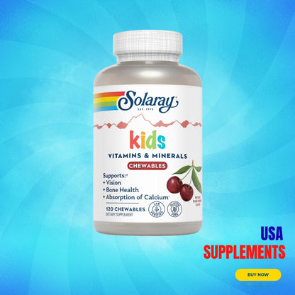 USA Supplements | Solaray, Kids Vitamins & Minerals Chewable, 60 Chewables ( Immune System Support )