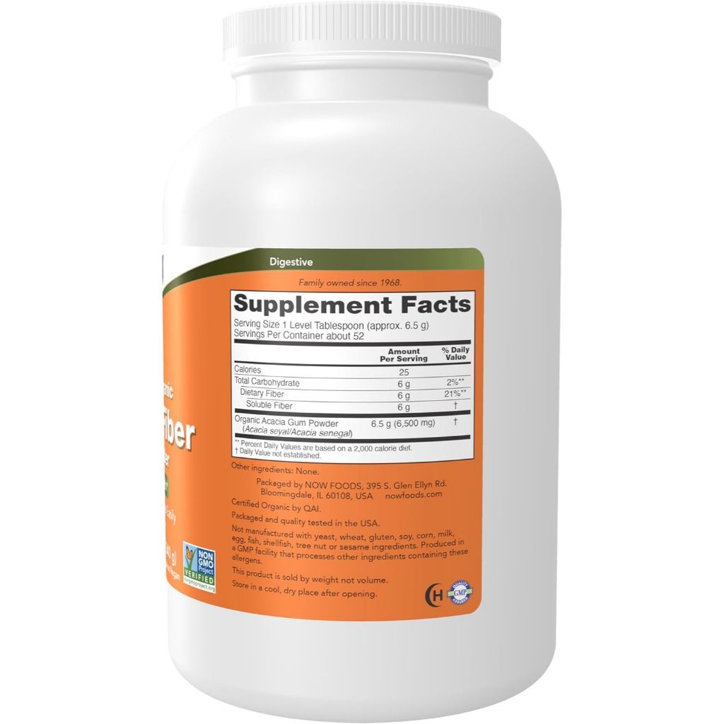 USA Supplements | NOW Foods, Certified Organic Acacia Fiber Pure Powder ( Intestinal Health )