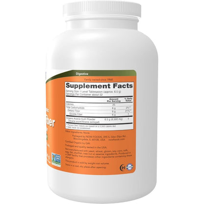 USA Supplements | NOW Foods, Certified Organic Acacia Fiber Pure Powder ( Intestinal Health )
