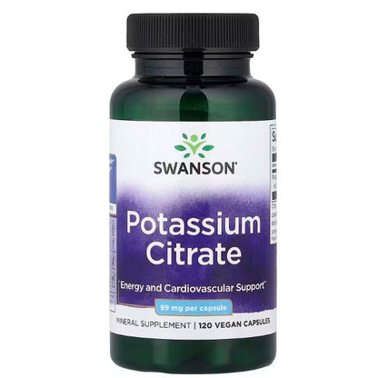 Healthily You | Swanson, Potassium Citrate, 99 mg, 120 Vegan Caps Energy and Cardiovascular Support