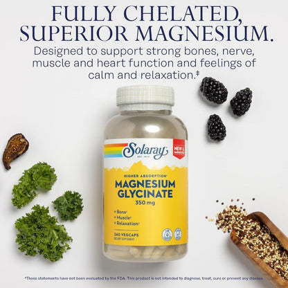 NaturalSolutions | Solaray, High Absorption Magnesium Glycinate, 350 mg, Bone Muscle Relaxation