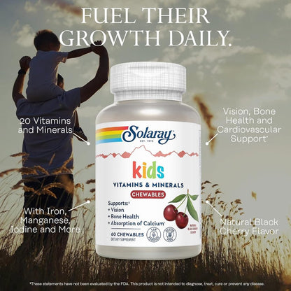NaturalSolutions | Solaray, Kids Vitamins & Minerals Chewable, Natural Black Cherry, Chewables