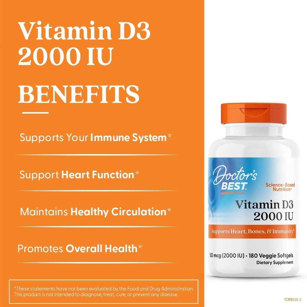 USA Supplements | Doctor's Best, Vitamin D3, 2,000 IU, 180 Softgels ( Bone & Teeth Support )