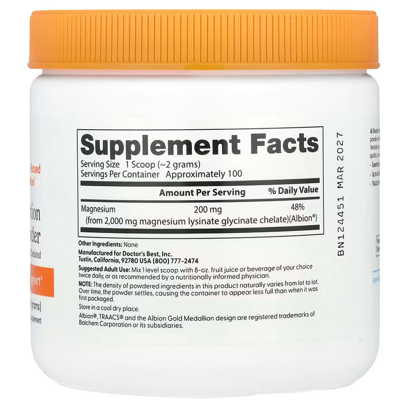 USA Supplements | Doctor's Best, High Absorption Magnesium Powder ( Supports Nervous System )