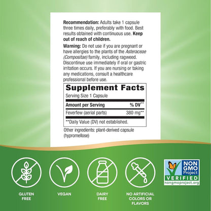 USA Supplements | Nature's Way, Feverfew Herb, 100 Vegan Capsules ( Supports Headache Relief )