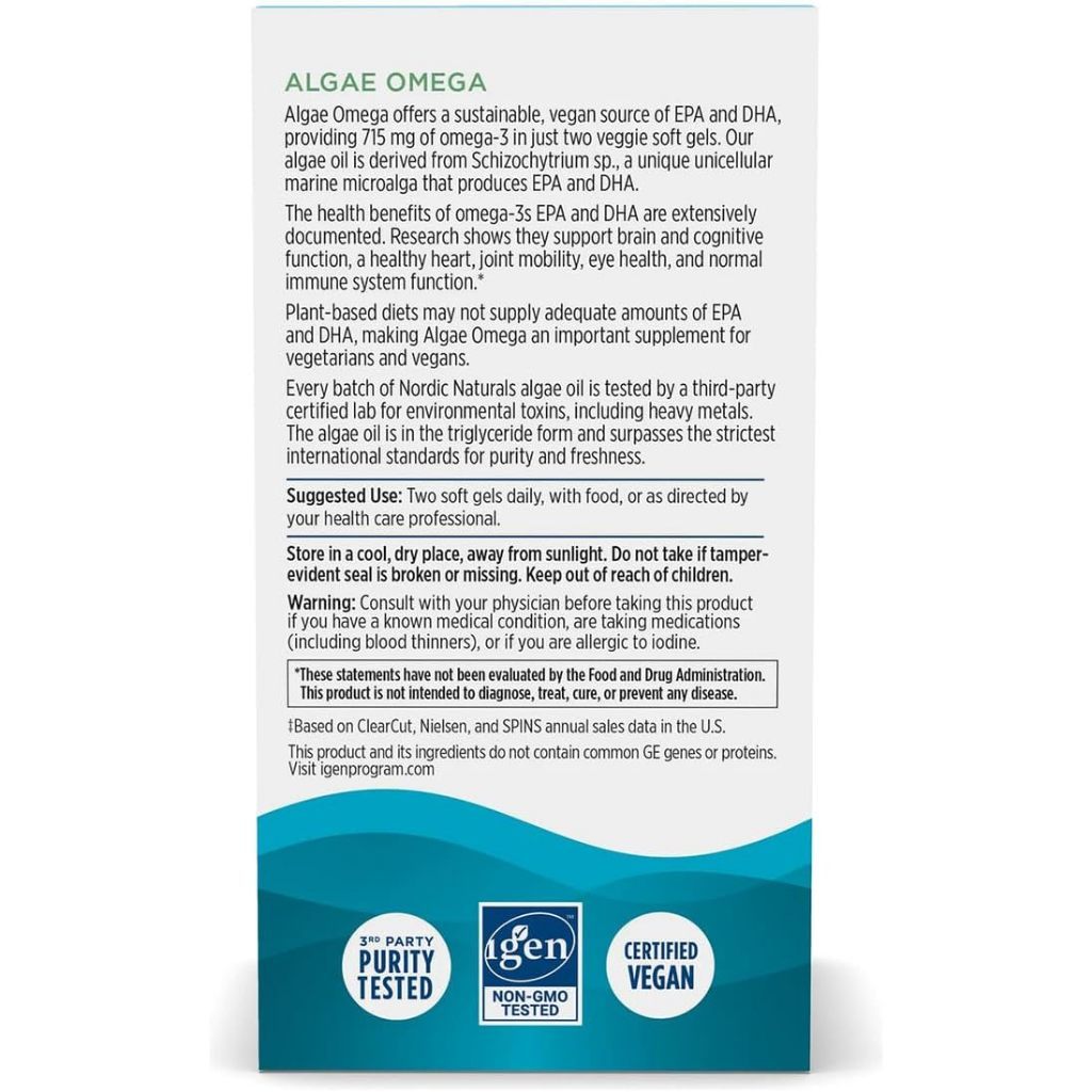 USA Supplements | Nordic Naturals, Algae DHA ( Supports Brain Health )