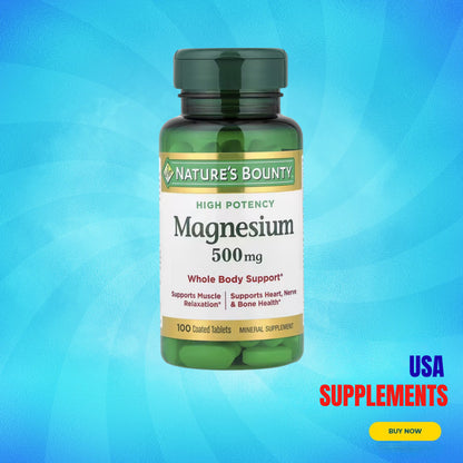 USA Supplements | Nature's Bounty, Magnesium, 100 Coated Tablets ( Supports Muscle Relaxation )