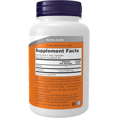 USA Supplements | NOW Foods, L-Citrulline, 750 mg, 90 Veg Capsules ( Supports Protein Metabolism )