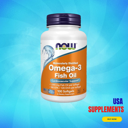 USA Supplements | NOW Foods, Omega-3 Fish Oil, 100 Softgels ( Cardiovascular Support )