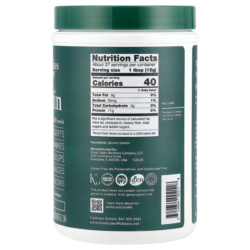 USA Supplements | Great Lakes Wellness, Gelatin, Unflavored, 16 oz ( Hair, Skin, Nails & Bone )