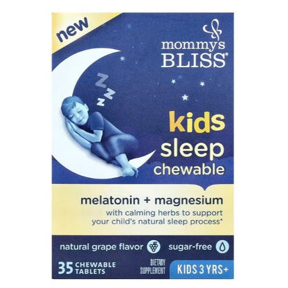 LittleSunshine | Mommy's Bliss, Kids Sleep Chewable, Melatonin + Magnesium, 3 Yrs+, Natural Grape,
