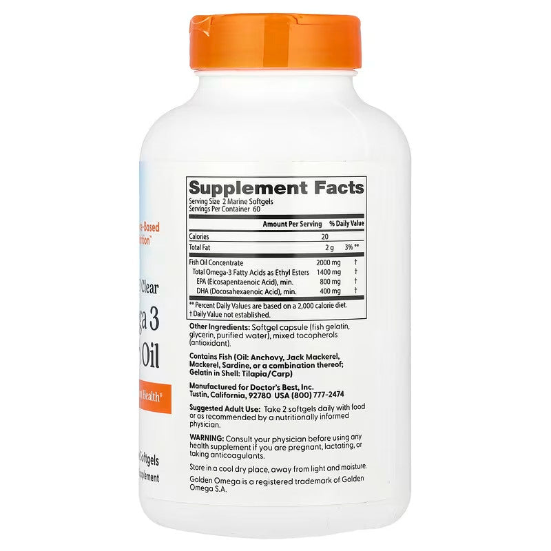 USA Supplements | Doctor's Best, Purified & Clear Omega 3 Fish Oil ( Heart & Brain Support )