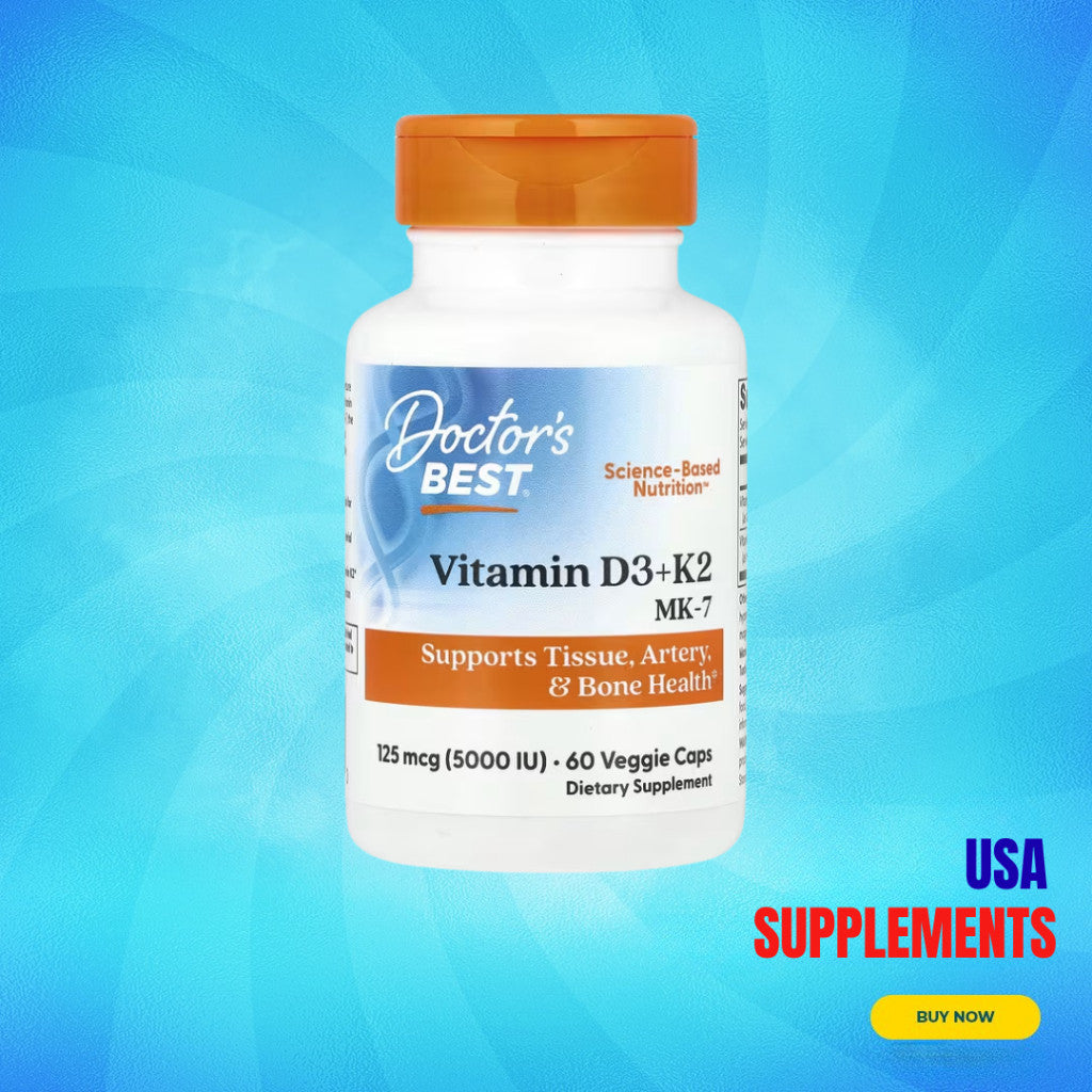 USA Supplements | Doctor's Best, Vitamin D3 + K2, MK-7, 60 Veggie Caps ( Supports Strong Bones )