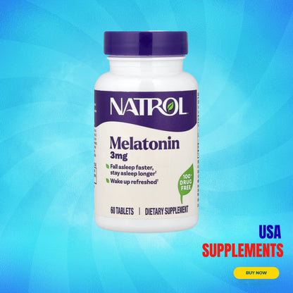 USA Supplements | Natrol, Melatonin, 3 mg, 60 Tablets ( Fall Asleep Faster, Stay Asleep Longer )