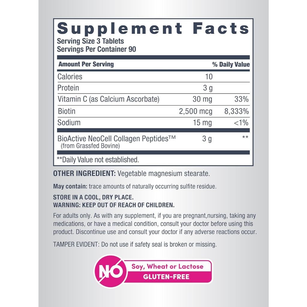 USA Supplements | NeoCell, Grassfed Collagen Peptides + Vitamin C & Biotin ( Supports Healthy Hair )