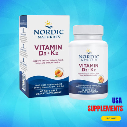 USA Supplements | Nordic Naturals, Vitamin D3 + K2, Great Orange, 60 Soft Gels ( Bone Health )