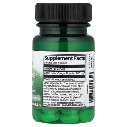 USA Supplements | Swanson, Apple Cider Vinegar, 200 mg, 30 Tablets ( Digestive Support )
