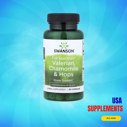 USA Supplements | Swanson, Full Spectrum® Valerian, Chamomile & Hops ( Stress Support )